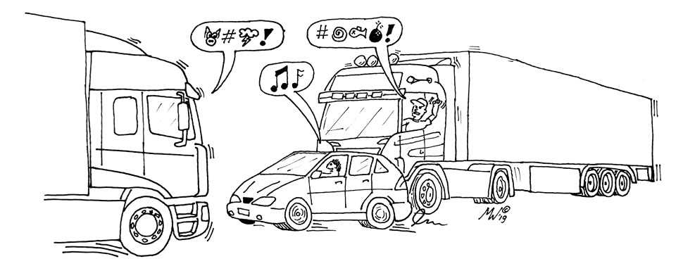 tekening Maarten van der Westen 5 ergenissen vrachtwagenchauffeurs