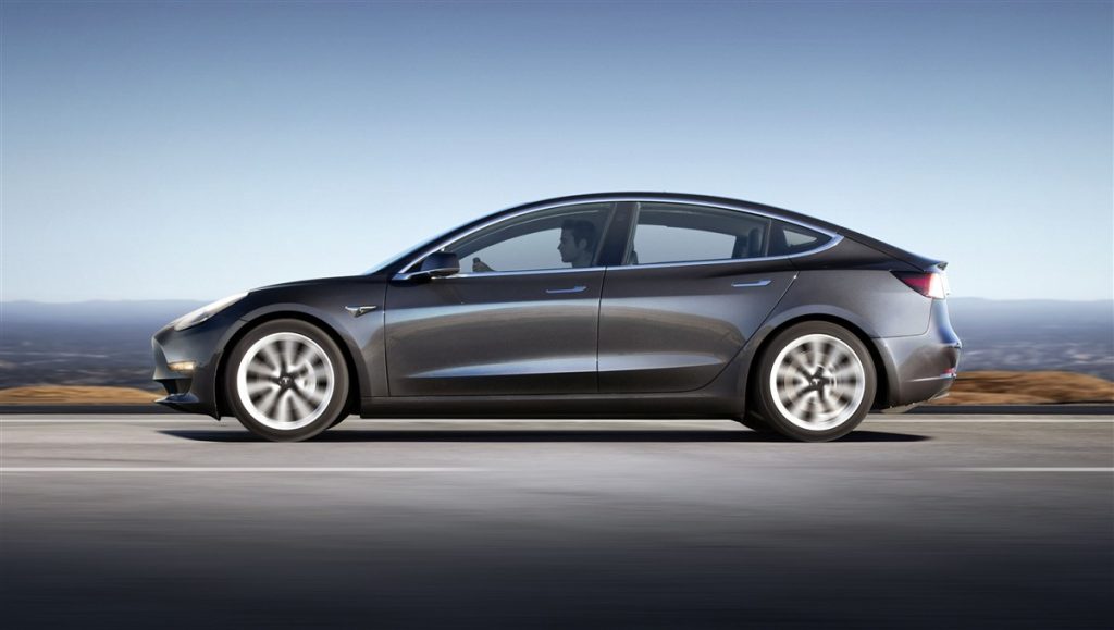 weg, grijze auto, berg uitzicht, Tesla Model 3