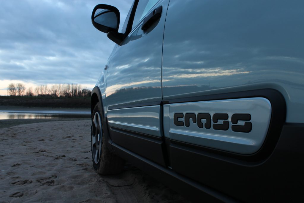 strand, cross logo, Fiat Panda Cross zonsondergang