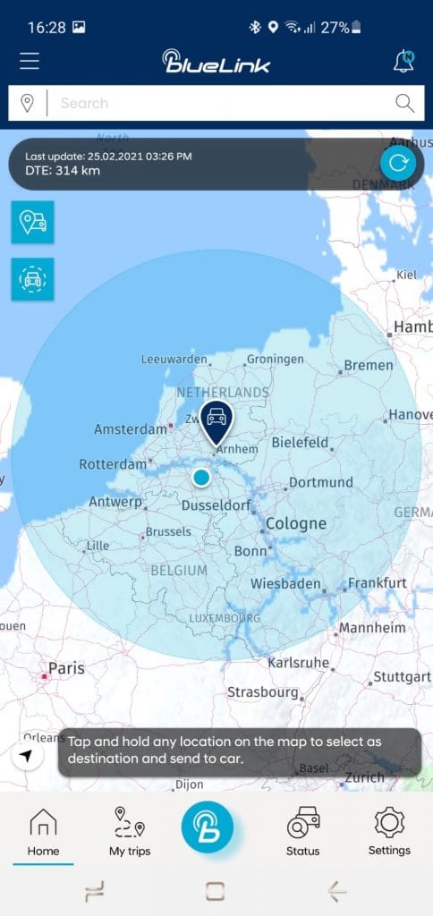 printscreen Hyundai Bluelink app kaart Nederland