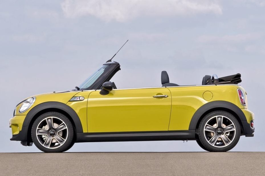 Gele auto, asfaltweg, Mini Cooper S Cabrio