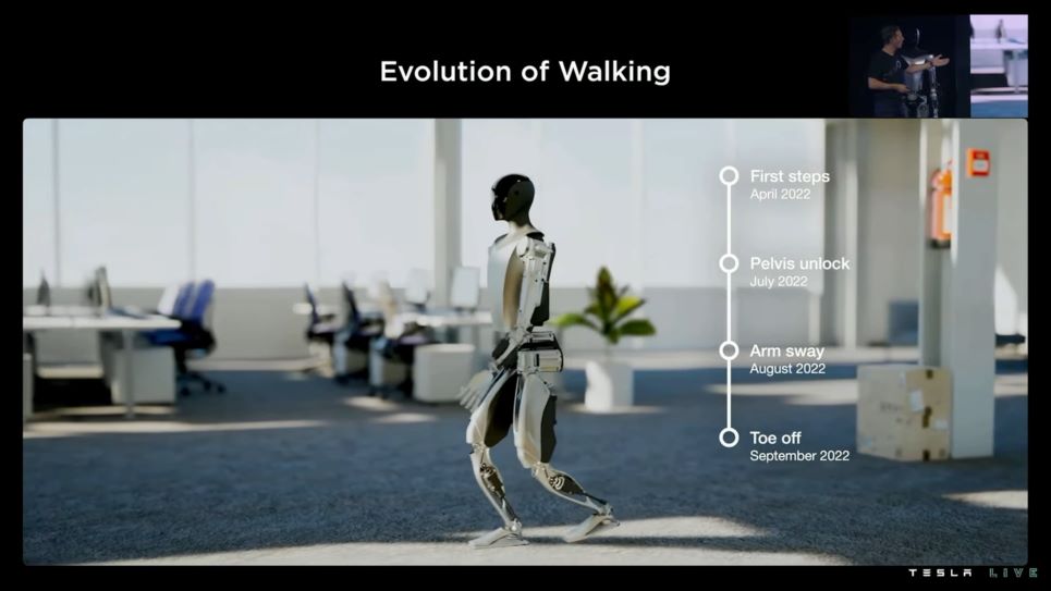 Evolutie van het wandelen Tesla Optimus