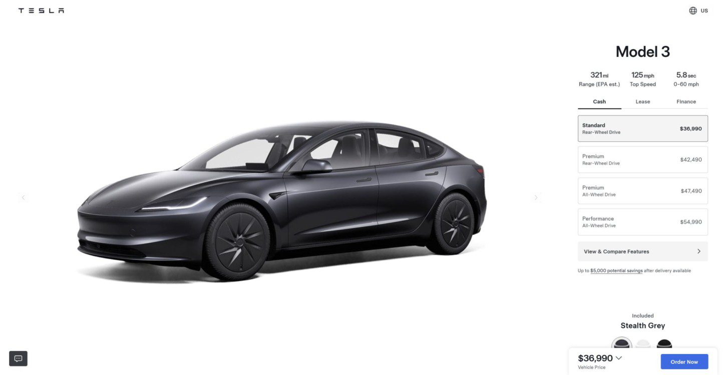 Model 3 Standard/Premium - Specificaties en uitrusting (VS)